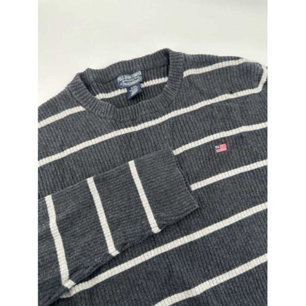 W Polo Jeans Company Small Striped Crew Neck Sweater USA Flag Logo Ribbed‎ Knit